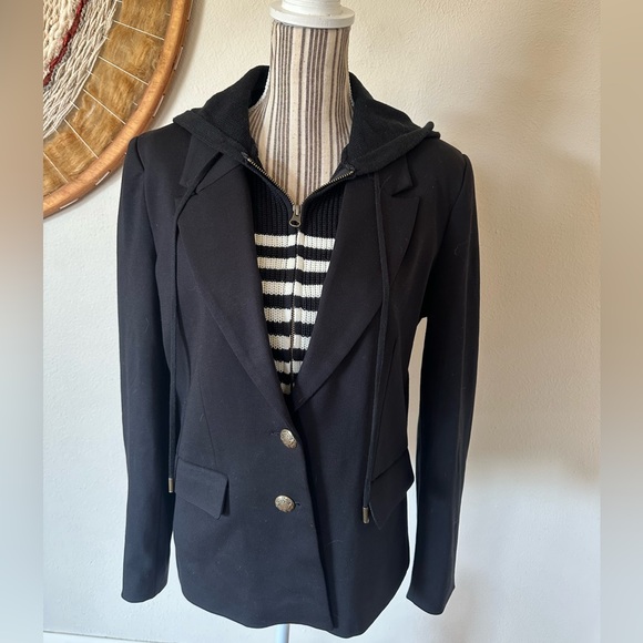 Evereve Blazer Black Removable Striped Insert With Hood Woman's M - Picture 6 of 12